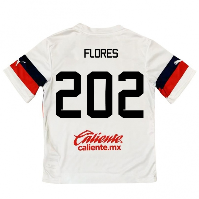 Kandiny Enfant Maillot Daniel Flores #202 Blanc Rouge Tenues Extérieur 2024/25 T-Shirt