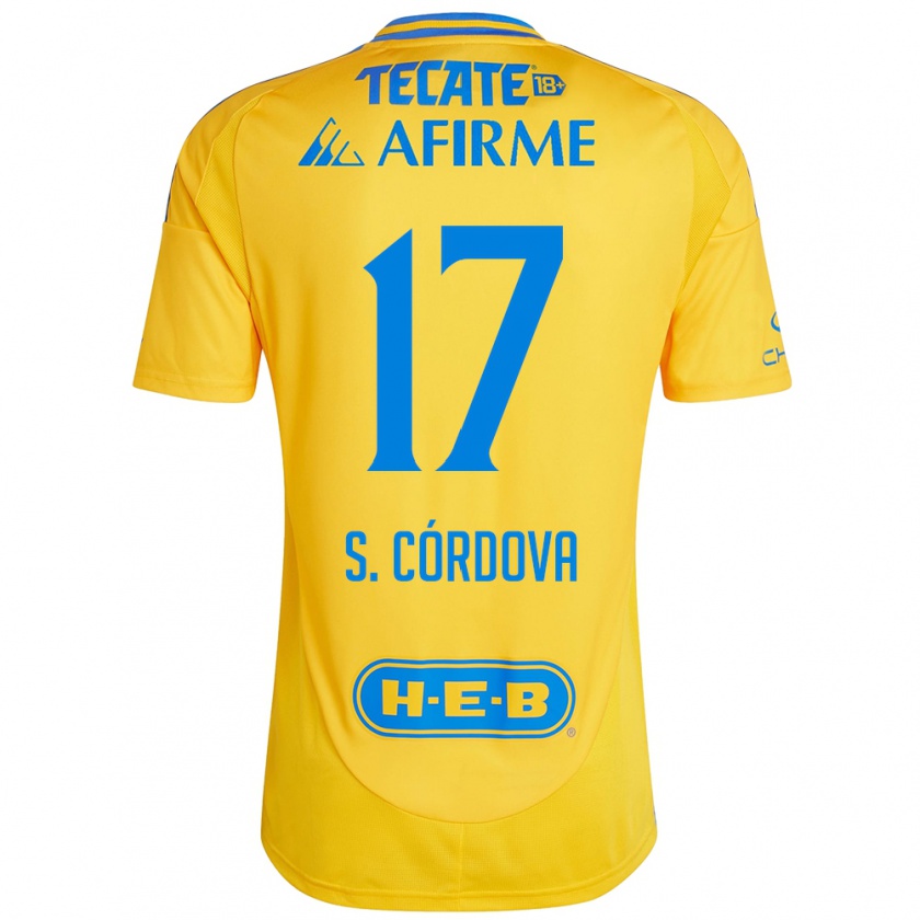 Kandiny Homme Maillot Sebastián Córdova #17 Or Jaune Tenues Domicile 2024/25 T-Shirt