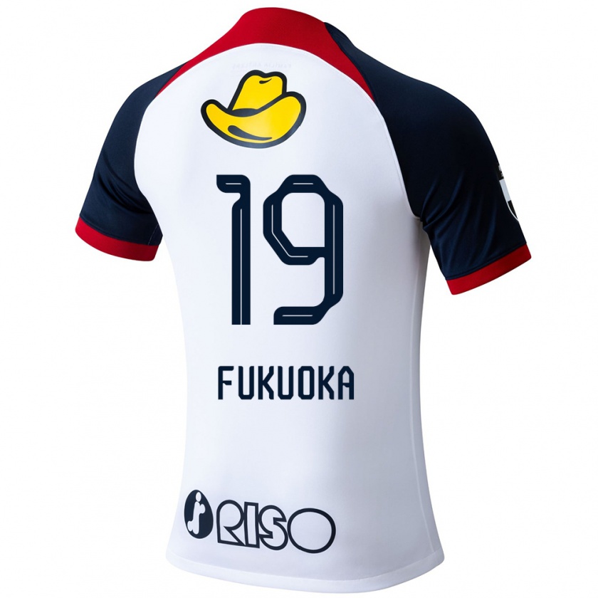 Kandiny Homme Maillot Yuwa Fukuoka #19 Blanc Bleu Rouge Tenues Extérieur 2024/25 T-Shirt