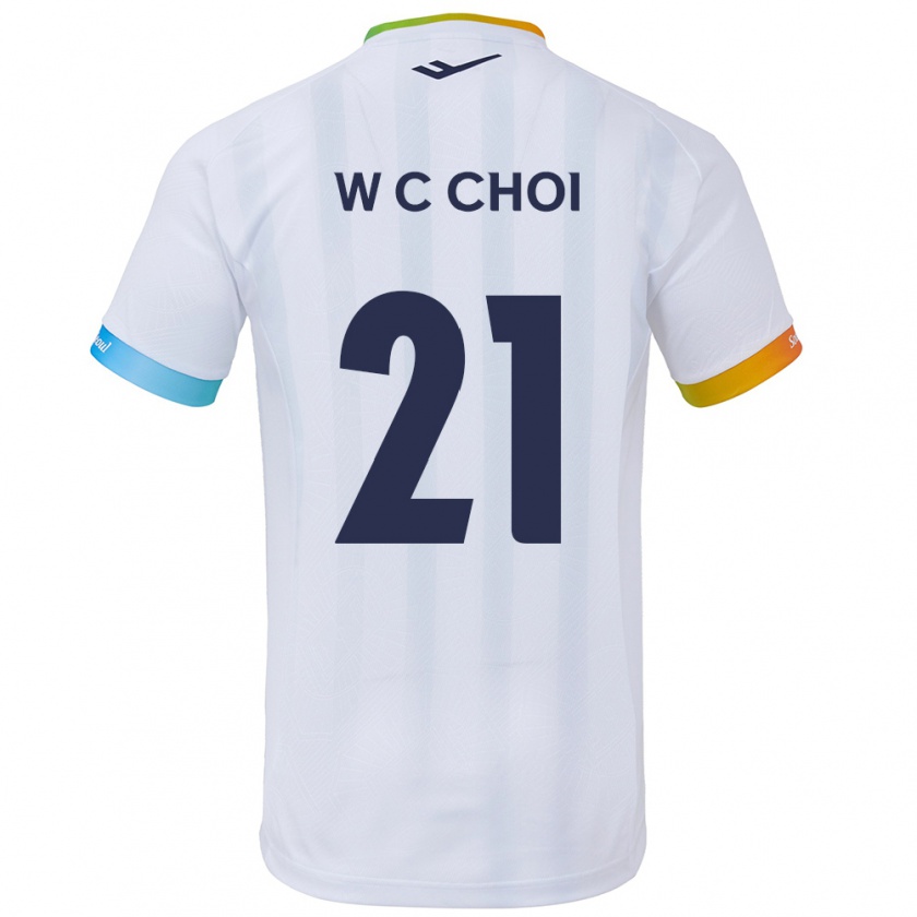 Kandiny Homme Maillot Cheol-Won Choi #21 Blanc Bleu Tenues Extérieur 2024/25 T-Shirt