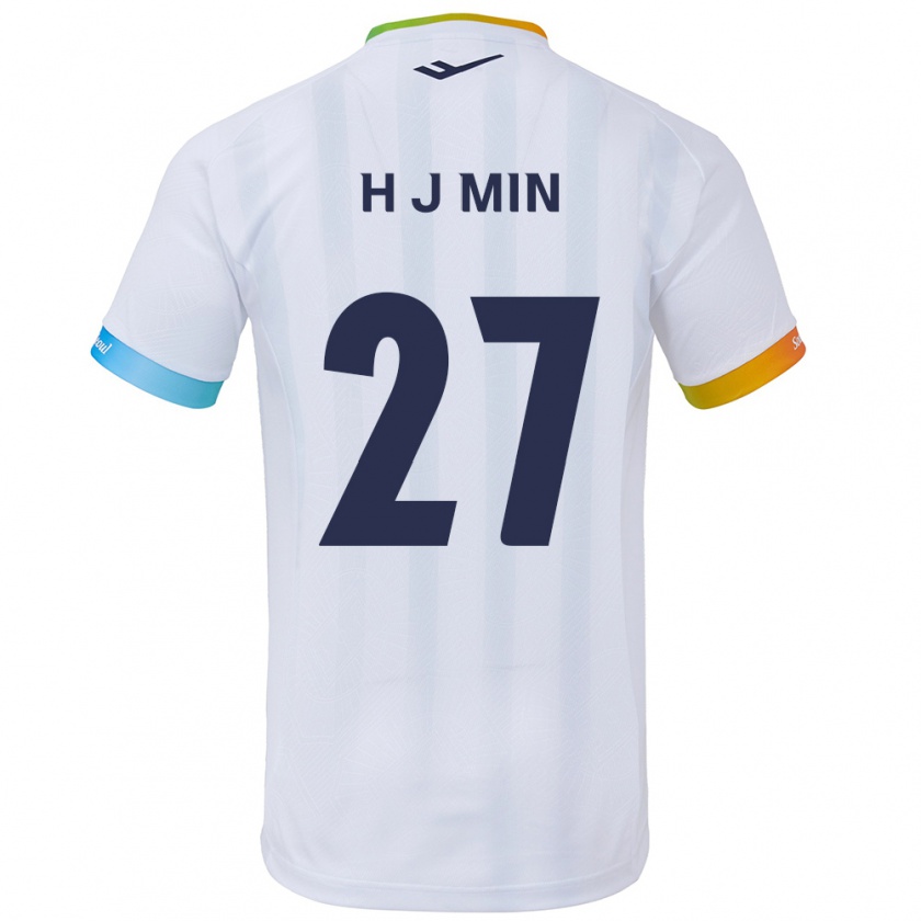 Kandiny Homme Maillot Ji-Hoon Min #27 Blanc Bleu Tenues Extérieur 2024/25 T-Shirt