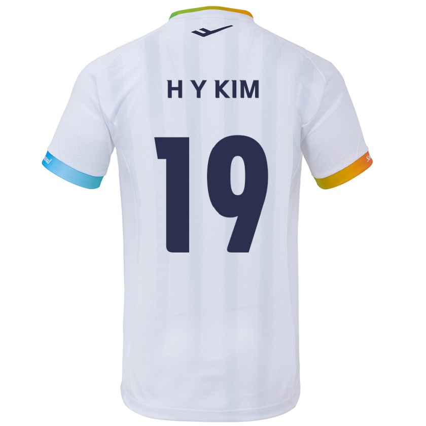 Kandiny Femme Maillot Yong-Hyuk Kim #19 Blanc Bleu Tenues Extérieur 2024/25 T-Shirt