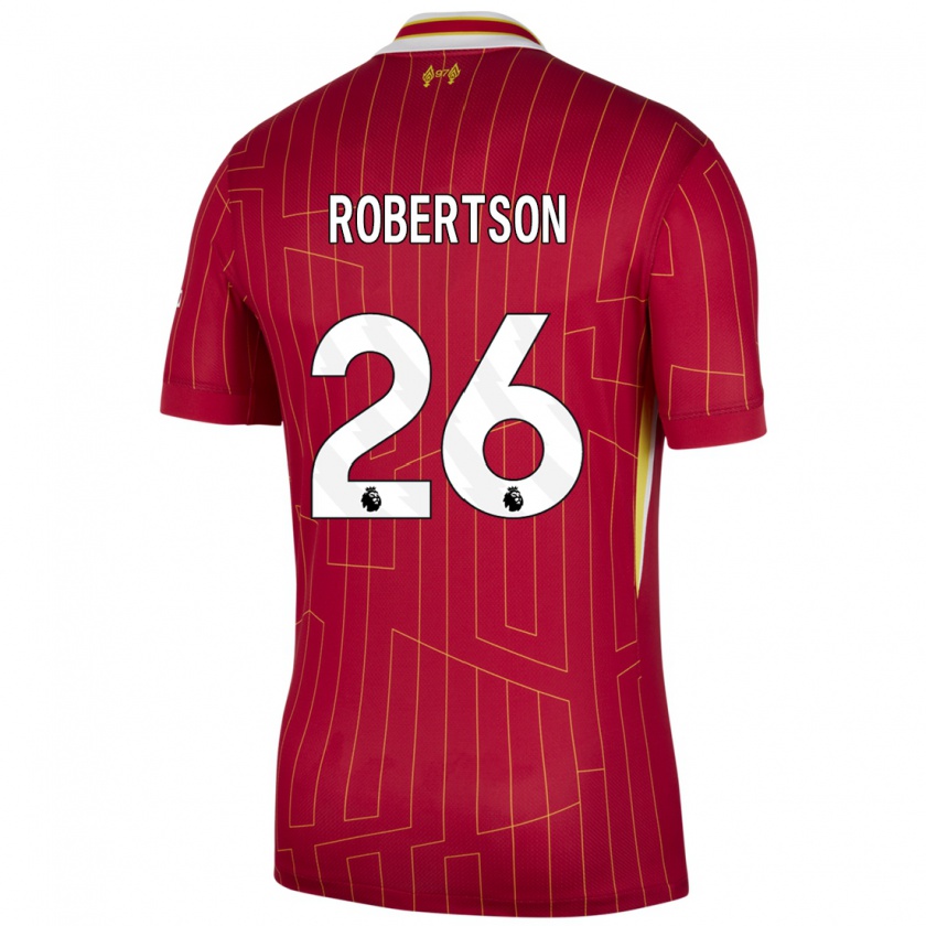 Kandiny Enfant Maillot Andrew Robertson #26 Rouge Jaune Blanc Tenues Domicile 2024/25 T-Shirt