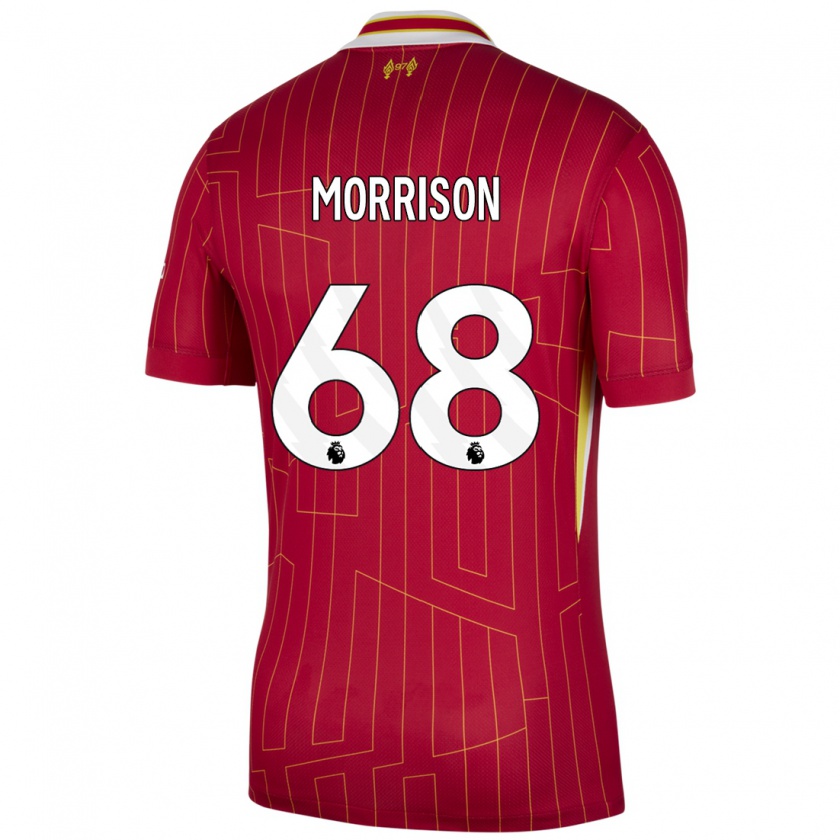 Kandiny Enfant Maillot Kieran Morrison #68 Rouge Jaune Blanc Tenues Domicile 2024/25 T-Shirt