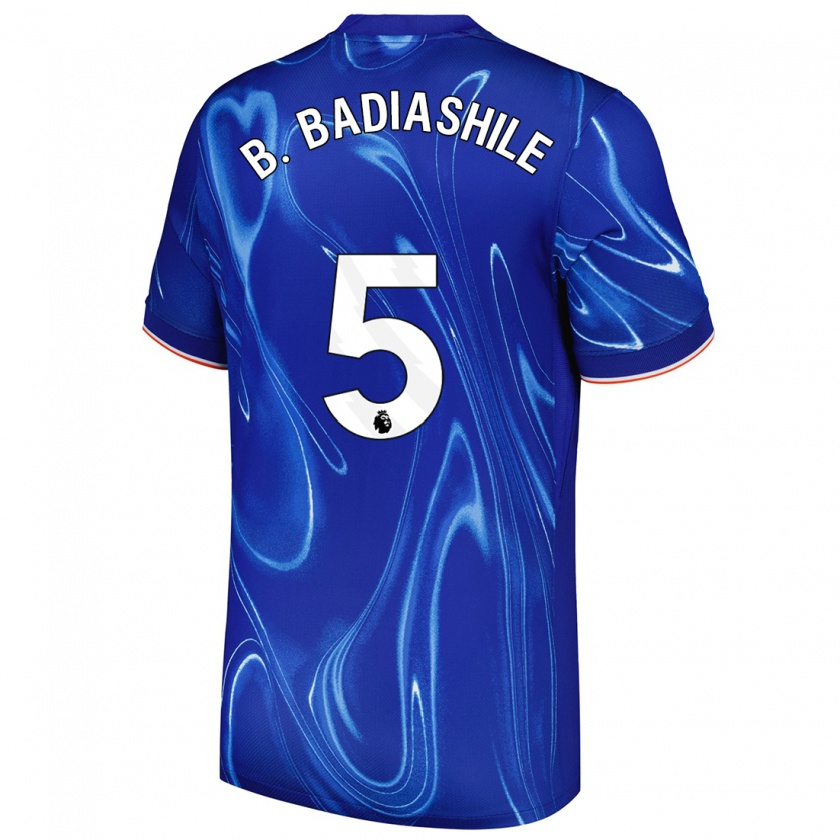 Kandiny Enfant Maillot Benoît Badiashile #5 Bleu Blanc Tenues Domicile 2024/25 T-Shirt