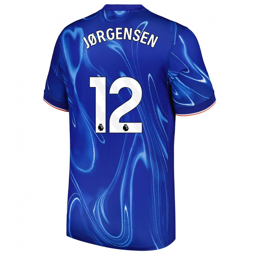 Kandiny Enfant Maillot Filip Jørgensen #12 Bleu Blanc Tenues Domicile 2024/25 T-Shirt