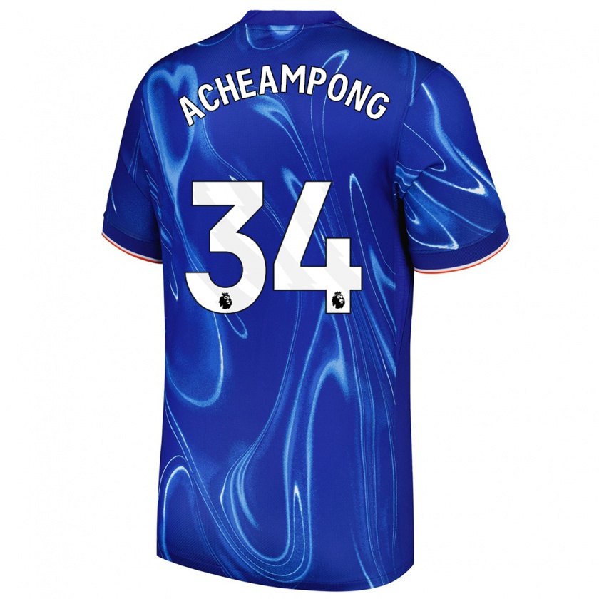 Kandiny Enfant Maillot Josh Acheampong #34 Bleu Blanc Tenues Domicile 2024/25 T-Shirt