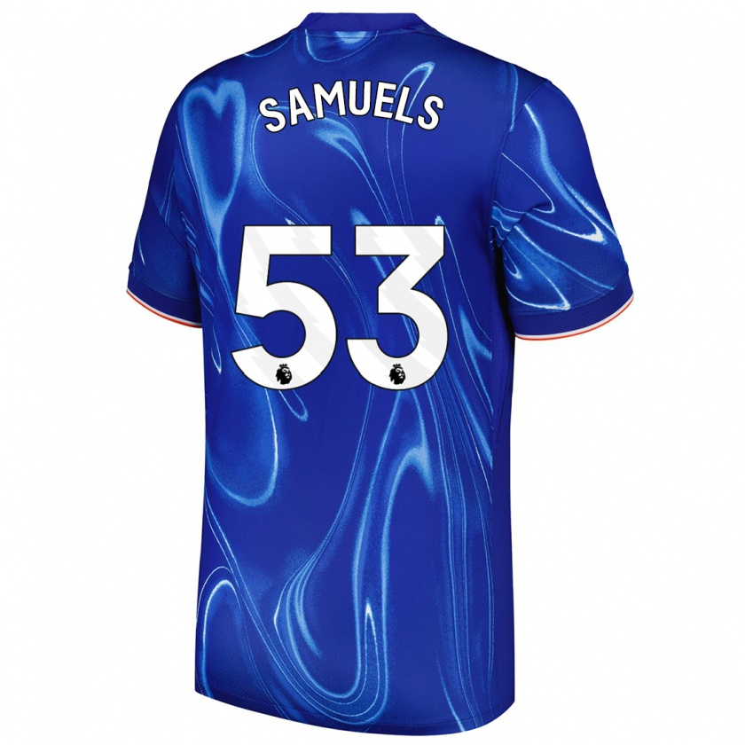 Kandiny Enfant Maillot Ishé Samuels-Smith #53 Bleu Blanc Tenues Domicile 2024/25 T-Shirt