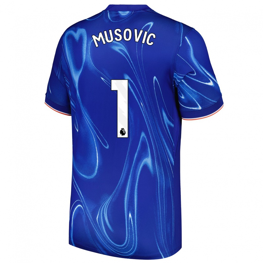 Kandiny Enfant Maillot Zećira Mušović #1 Bleu Blanc Tenues Domicile 2024/25 T-Shirt