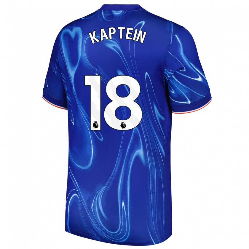 Kandiny Enfant Maillot Wieke Kaptein #18 Bleu Blanc Tenues Domicile 2024/25 T-Shirt