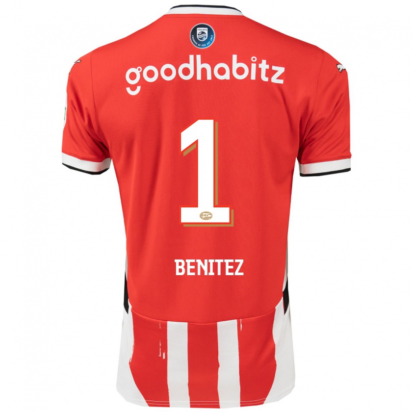 Kandiny Enfant Maillot Walter Benítez #1 Rouge Blanc Tenues Domicile 2024/25 T-Shirt