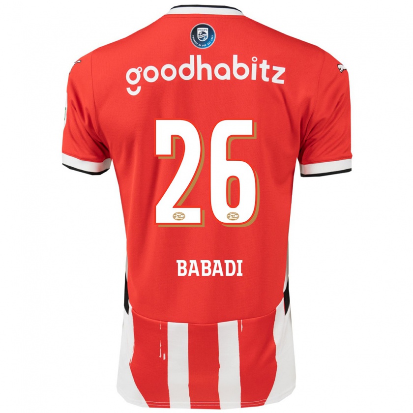 Kandiny Enfant Maillot Isaac Babadi #26 Rouge Blanc Tenues Domicile 2024/25 T-Shirt