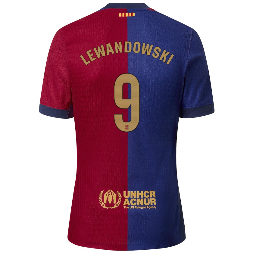 Kandiny Enfant Maillot Robert Lewandowski #9 Bleu Rouge Tenues Domicile 2024/25 T-Shirt