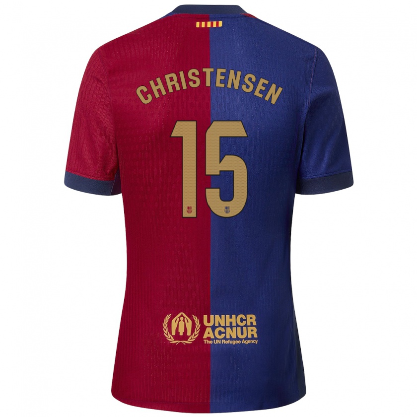 Kandiny Enfant Maillot Andreas Christensen #15 Bleu Rouge Tenues Domicile 2024/25 T-Shirt