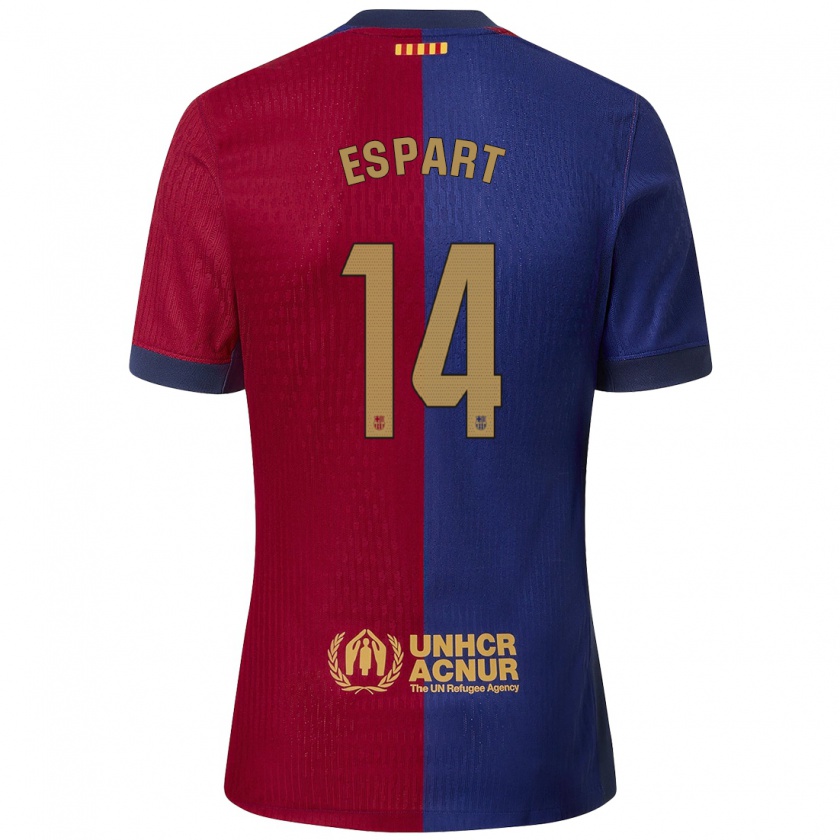 Kandiny Enfant Maillot Xavi Espart #14 Bleu Rouge Tenues Domicile 2024/25 T-Shirt