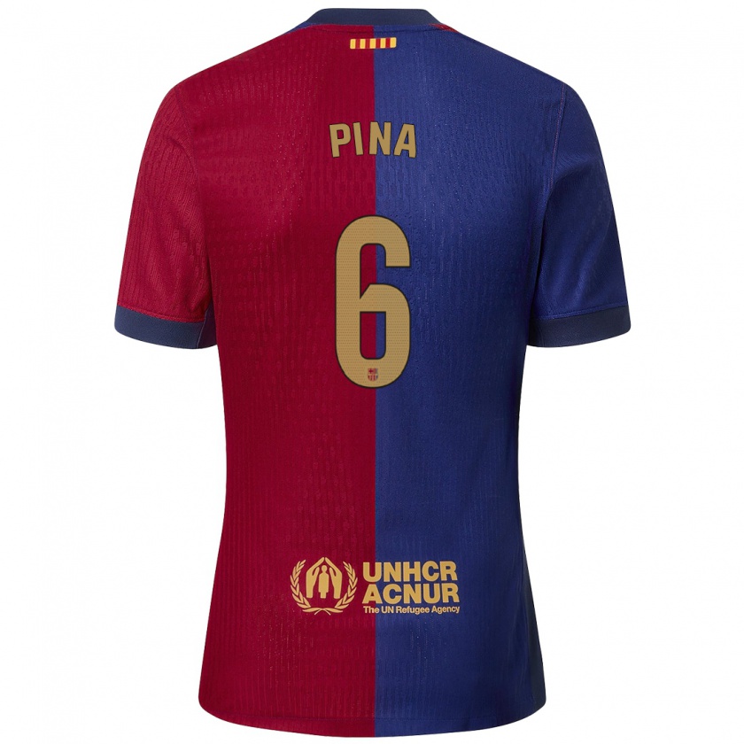 Kandiny Enfant Maillot Clàudia Pina #6 Bleu Rouge Tenues Domicile 2024/25 T-Shirt