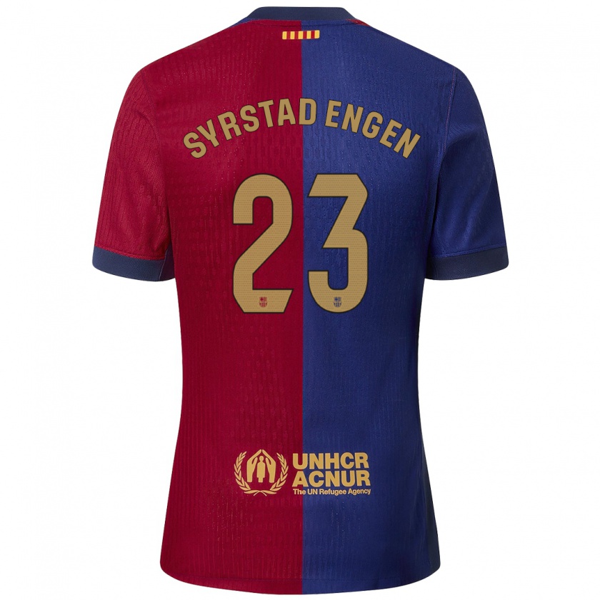 Kandiny Enfant Maillot Ingrid Syrstad Engen #23 Bleu Rouge Tenues Domicile 2024/25 T-Shirt