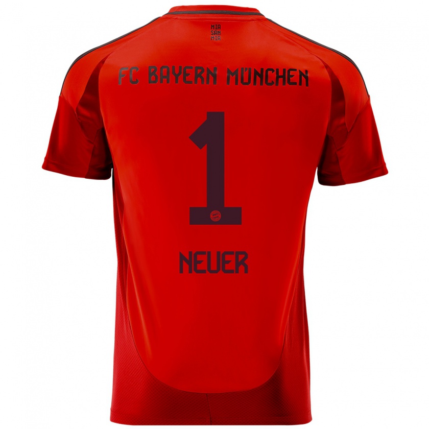 Kandiny Enfant Maillot Manuel Neuer #1 Rouge Tenues Domicile 2024/25 T-Shirt