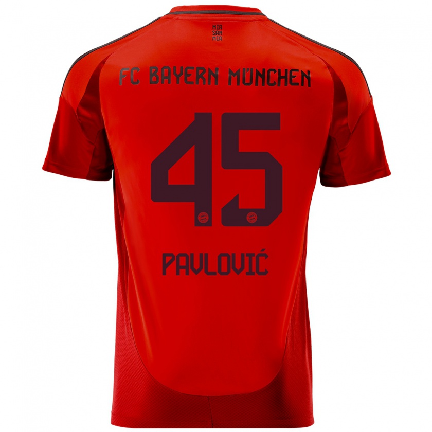 Kandiny Enfant Maillot Aleksandar Pavlovic #45 Rouge Tenues Domicile 2024/25 T-Shirt