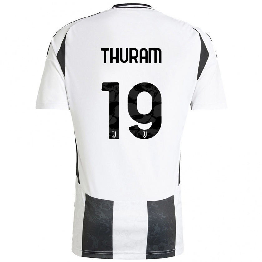 Kandiny Enfant Maillot Khéphren Thuram #19 Blanc Noir Tenues Domicile 2024/25 T-Shirt