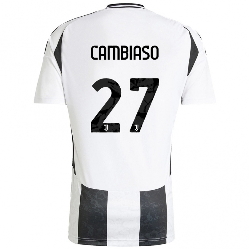 Kandiny Enfant Maillot Andrea Cambiaso #27 Blanc Noir Tenues Domicile 2024/25 T-Shirt