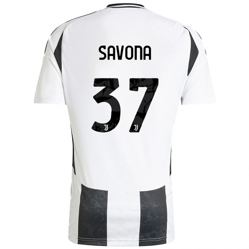 Kandiny Enfant Maillot Nicolò Savona #37 Blanc Noir Tenues Domicile 2024/25 T-Shirt