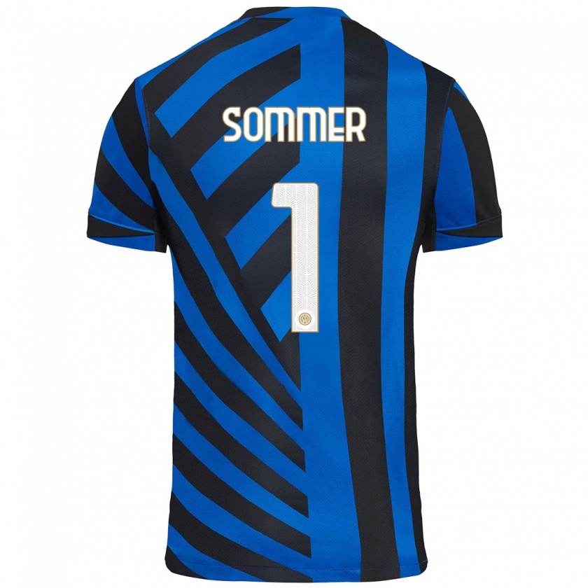 Kandiny Enfant Maillot Yann Sommer #1 Bleu Noir Tenues Domicile 2024/25 T-Shirt