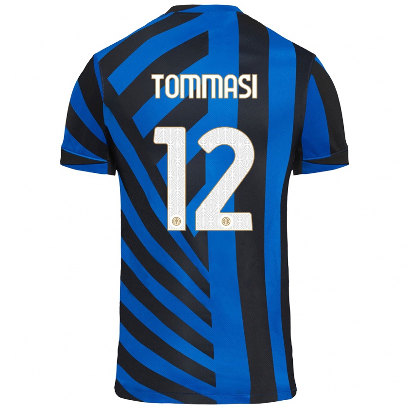 Kandiny Enfant Maillot Francesco Tommasi #12 Bleu Noir Tenues Domicile 2024/25 T-Shirt