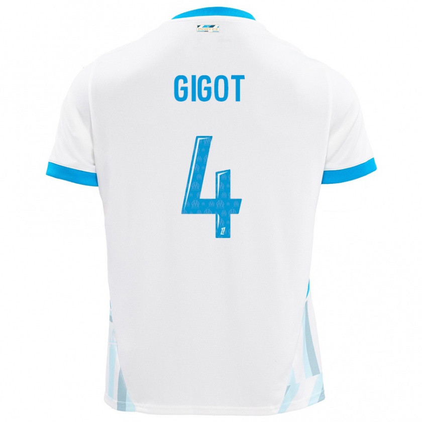 Kandiny Enfant Maillot Samuel Gigot #4 Blanc Bleu Ciel Tenues Domicile 2024/25 T-Shirt