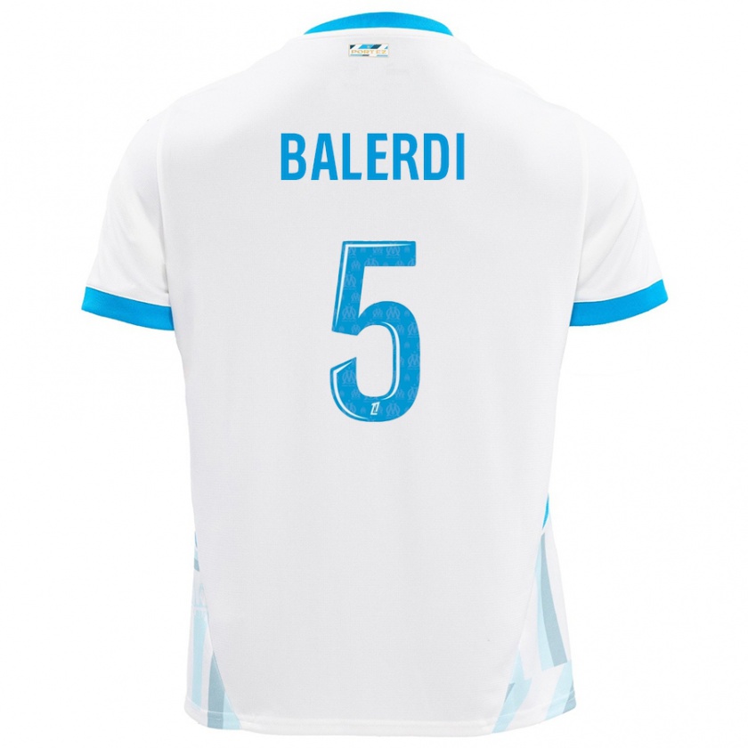 Kandiny Enfant Maillot Leonardo Balerdi #5 Blanc Bleu Ciel Tenues Domicile 2024/25 T-Shirt