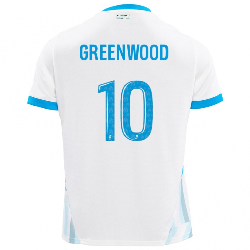 Kandiny Enfant Maillot Mason Greenwood #10 Blanc Bleu Ciel Tenues Domicile 2024/25 T-Shirt