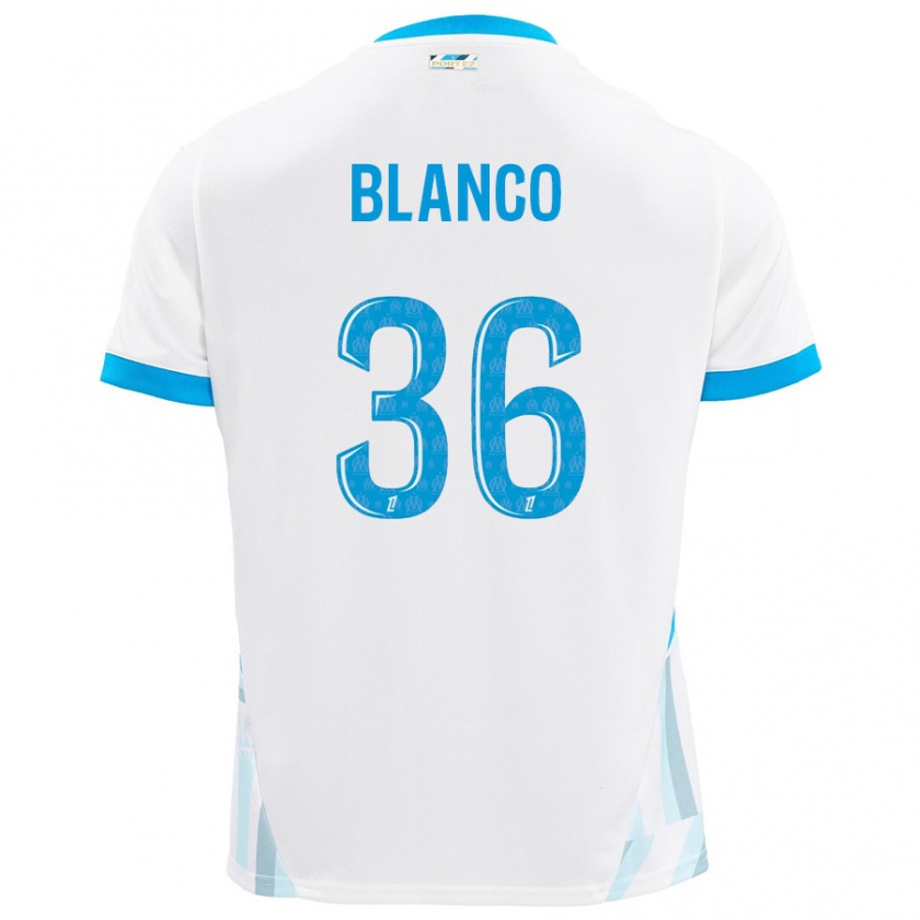 Kandiny Enfant Maillot Rubén Blanco #36 Blanc Bleu Ciel Tenues Domicile 2024/25 T-Shirt