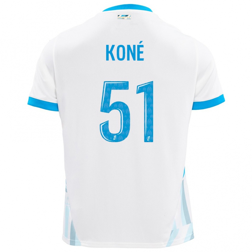 Kandiny Enfant Maillot Ismaël Koné #51 Blanc Bleu Ciel Tenues Domicile 2024/25 T-Shirt