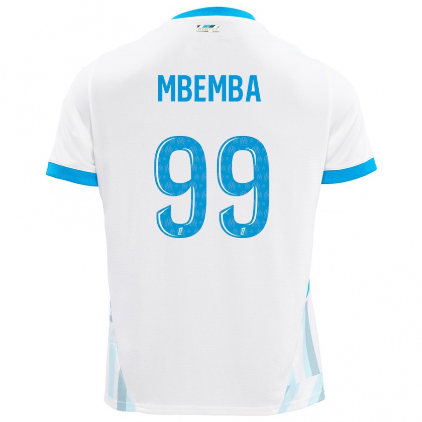 Kandiny Enfant Maillot Chancel Mbemba #99 Blanc Bleu Ciel Tenues Domicile 2024/25 T-Shirt