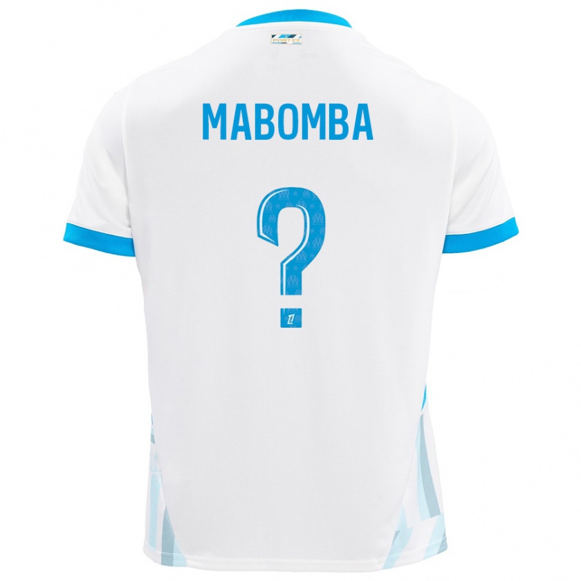 Kandiny Enfant Maillot Daniel Mabomba #0 Blanc Bleu Ciel Tenues Domicile 2024/25 T-Shirt