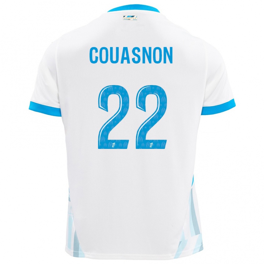 Kandiny Enfant Maillot Roxane Couasnon #22 Blanc Bleu Ciel Tenues Domicile 2024/25 T-Shirt