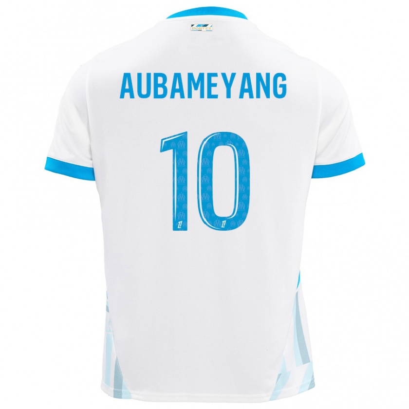 Kandiny Enfant Maillot Pierre-Emerick Aubameyang #10 Blanc Bleu Ciel Tenues Domicile 2024/25 T-Shirt