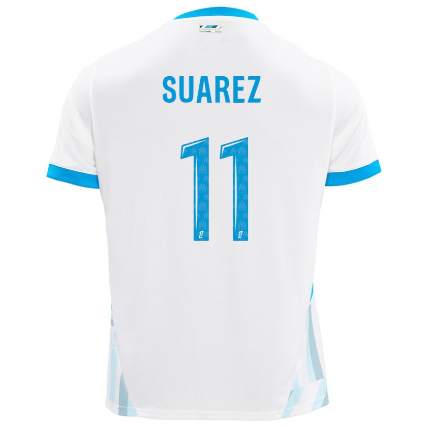 Kandiny Enfant Maillot Luis Suarez #11 Blanc Bleu Ciel Tenues Domicile 2024/25 T-Shirt