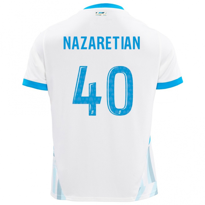 Kandiny Enfant Maillot Manuel Nazaretian #40 Blanc Bleu Ciel Tenues Domicile 2024/25 T-Shirt