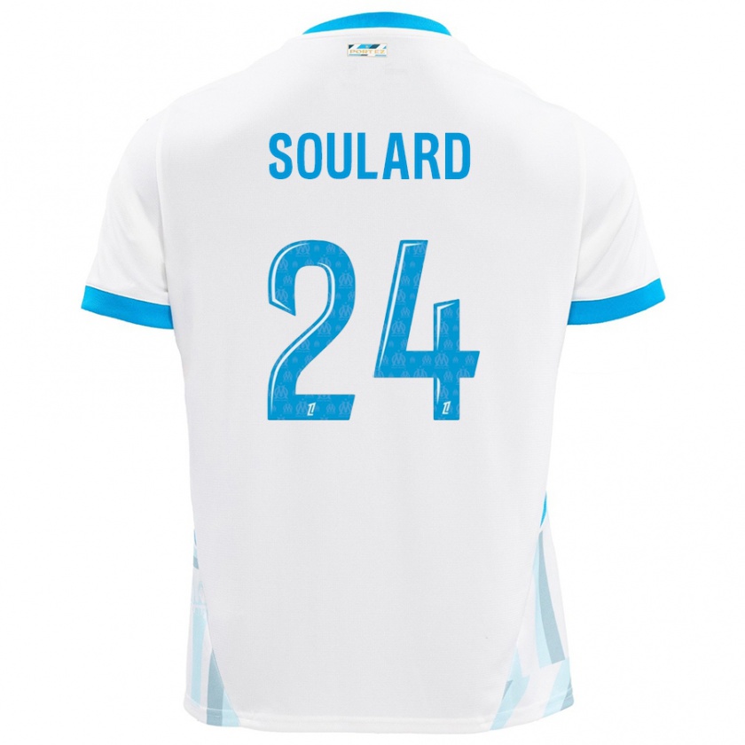 Kandiny Enfant Maillot Amandine Soulard #24 Blanc Bleu Ciel Tenues Domicile 2024/25 T-Shirt