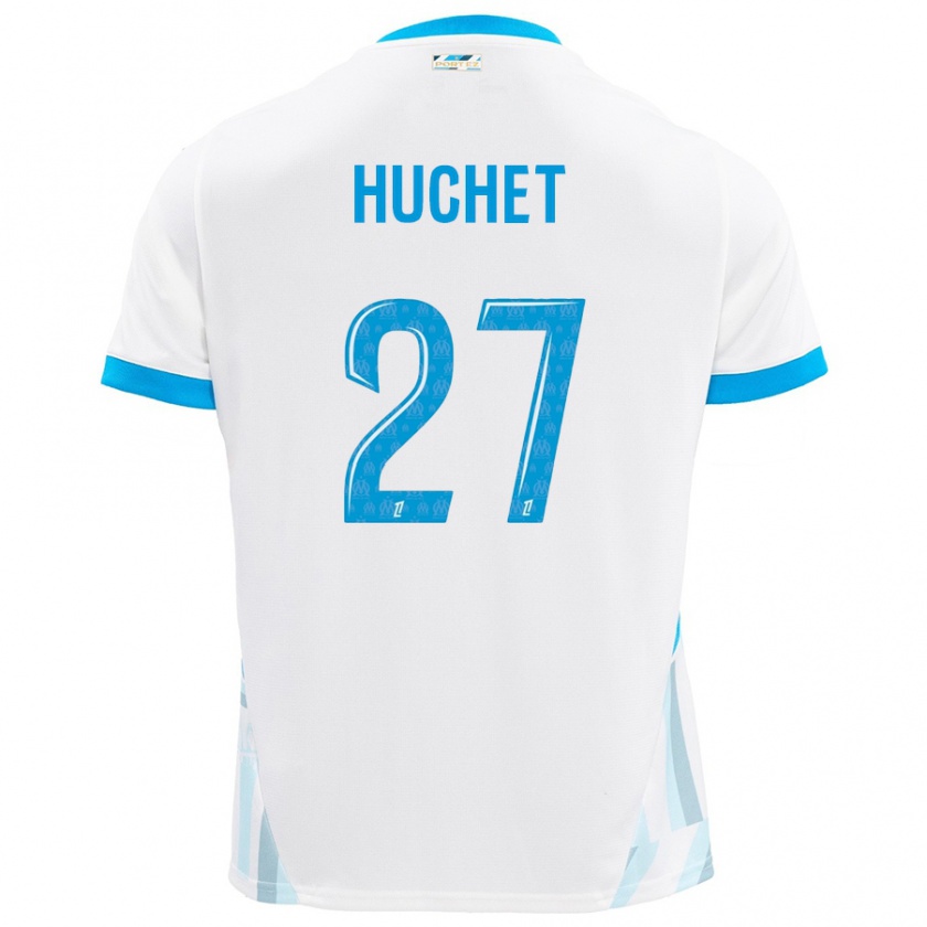 Kandiny Enfant Maillot Sarah Huchet #27 Blanc Bleu Ciel Tenues Domicile 2024/25 T-Shirt