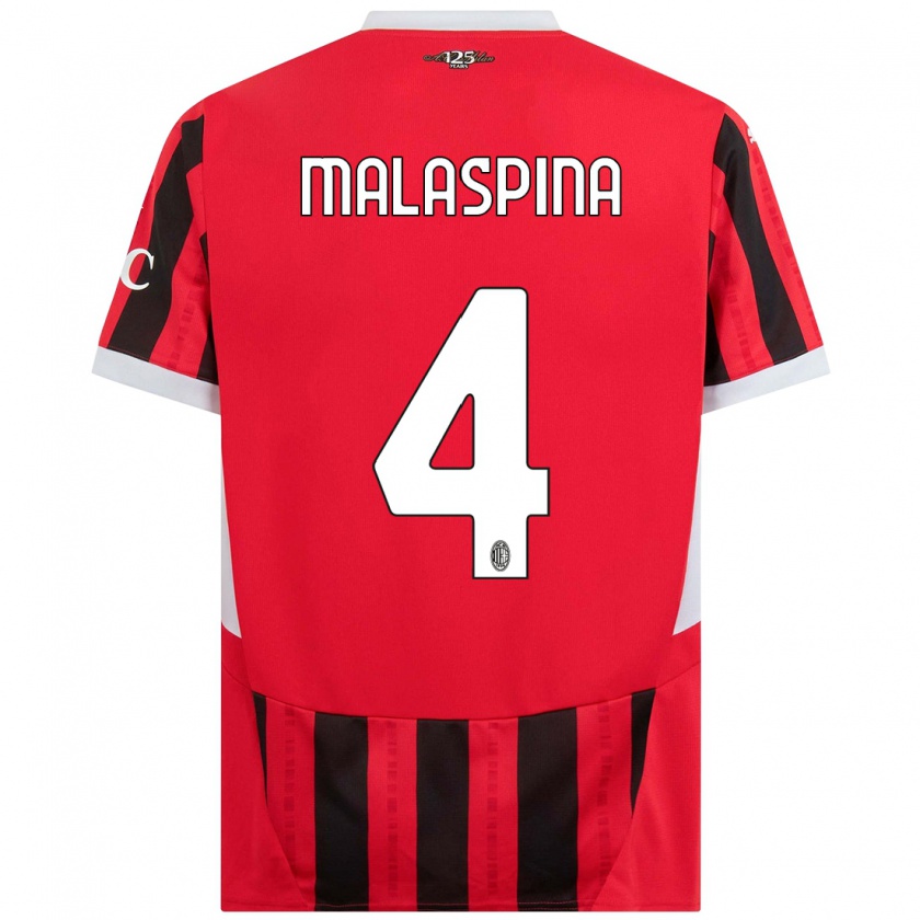 Kandiny Enfant Maillot Mattia Malaspina #4 Rouge Noir Tenues Domicile 2024/25 T-Shirt