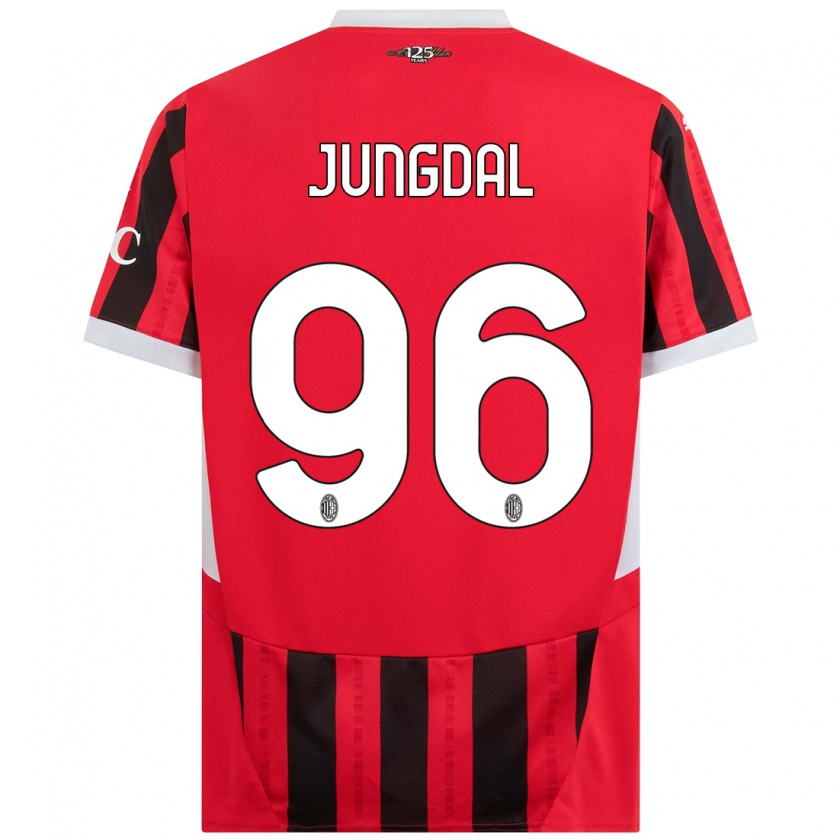 Kandiny Enfant Maillot Andreas Jungdal #96 Rouge Noir Tenues Domicile 2024/25 T-Shirt