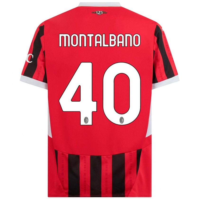 Kandiny Enfant Maillot Nicolo Montalbano #40 Rouge Noir Tenues Domicile 2024/25 T-Shirt