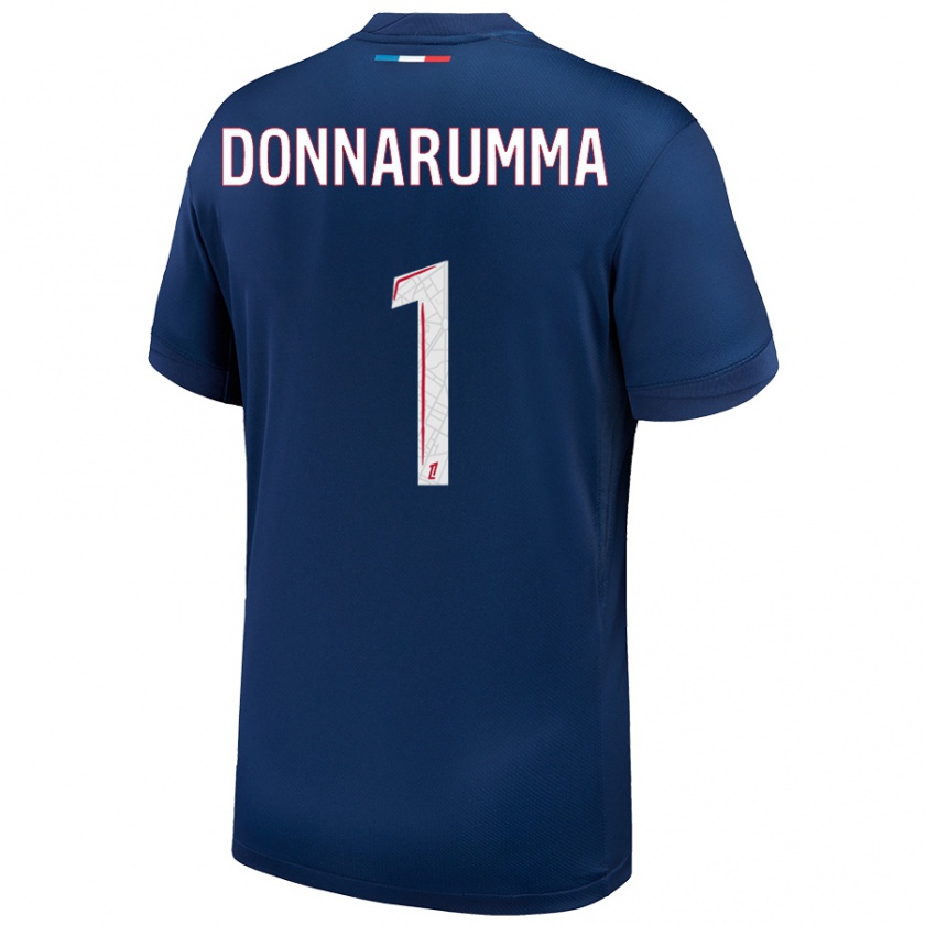 Kandiny Enfant Maillot Gianluigi Donnarumma #1 Bleu Marine Blanc Tenues Domicile 2024/25 T-Shirt