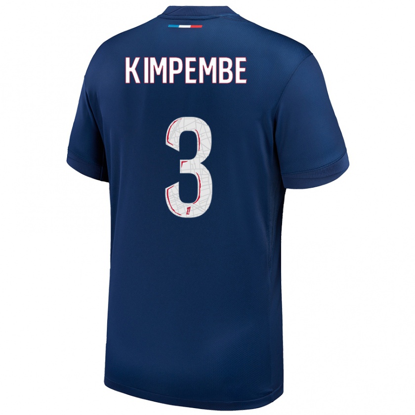 Kandiny Enfant Maillot Presnel Kimpembe #3 Bleu Marine Blanc Tenues Domicile 2024/25 T-Shirt