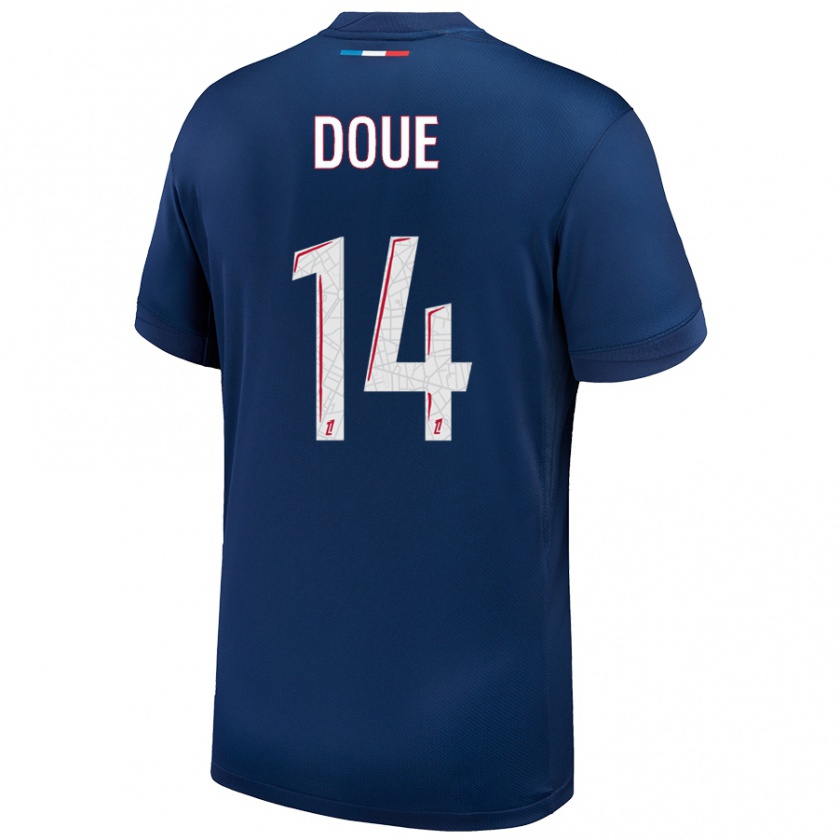 Kandiny Enfant Maillot Désiré Doué #14 Bleu Marine Blanc Tenues Domicile 2024/25 T-Shirt