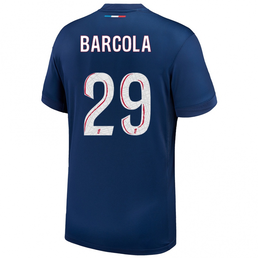 Kandiny Enfant Maillot Bradley Barcola #29 Bleu Marine Blanc Tenues Domicile 2024/25 T-Shirt