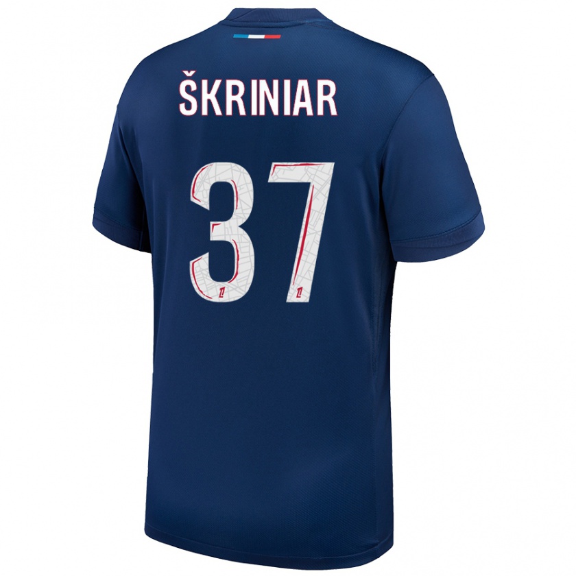 Kandiny Enfant Maillot Milan Skriniar #37 Bleu Marine Blanc Tenues Domicile 2024/25 T-Shirt