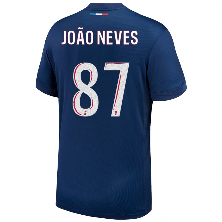 Kandiny Enfant Maillot João Neves #87 Bleu Marine Blanc Tenues Domicile 2024/25 T-Shirt